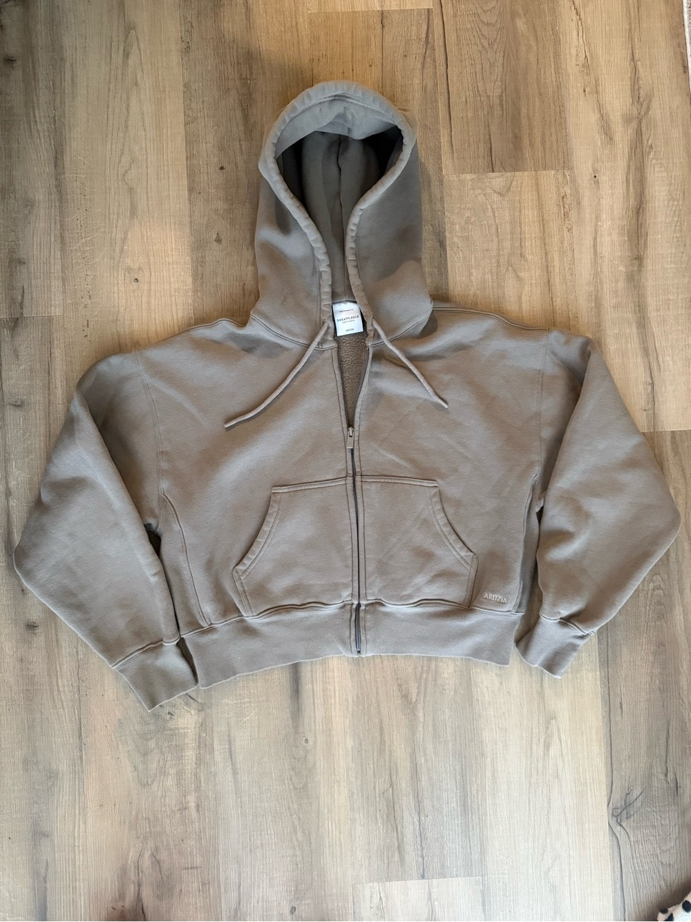 Aritzia Kids Cropped Taupe Zip Hoodie